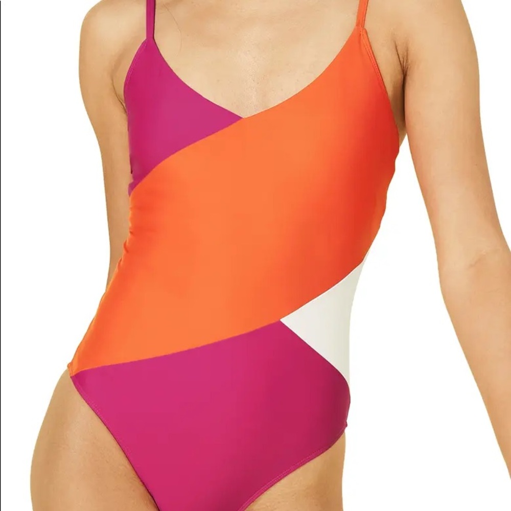 Summersalt Marina One Piece Swimsuit Lava Hibiscus and Sand Colorblock